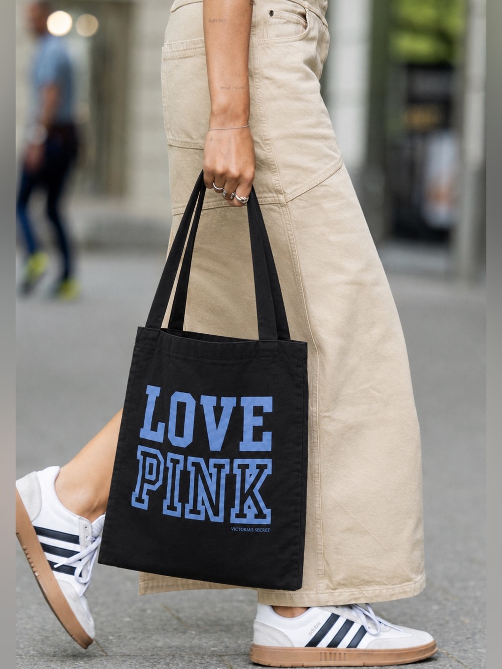 Rare Victoria’s Secret PINK Love Tote Bag Black Y2K Cotton Messenger Crossbody